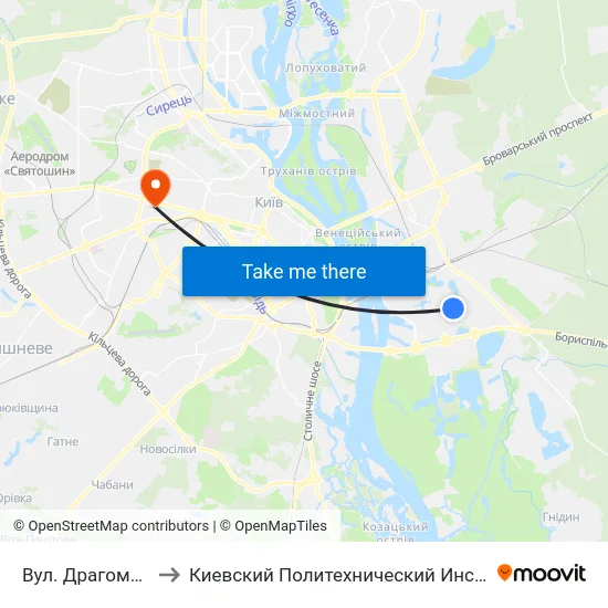 Вул. Драгоманова to Киевский Политехнический Институт КПИ map