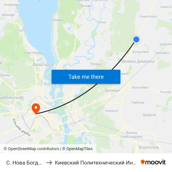 С. Нова Богданівка to Киевский Политехнический Институт КПИ map
