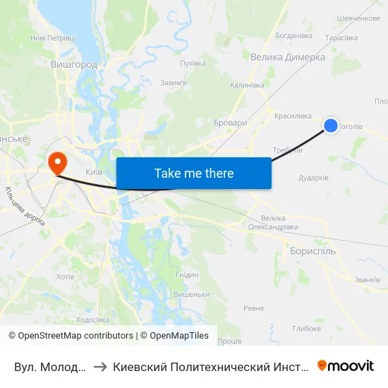 Вул. Молодіжна to Киевский Политехнический Институт КПИ map