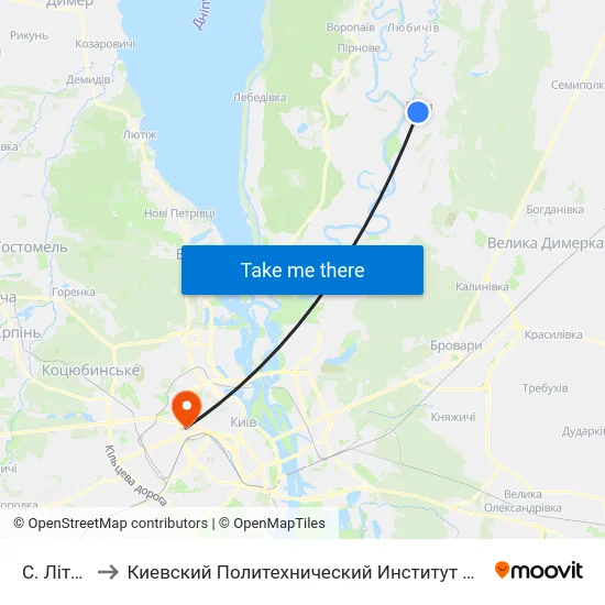 С. Літки to Киевский Политехнический Институт КПИ map