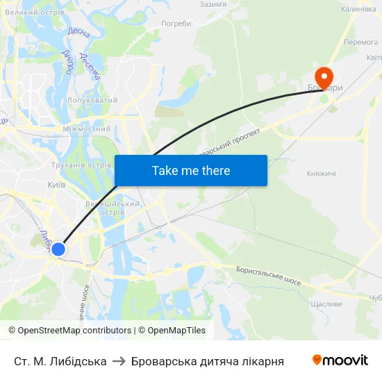 Ст. М. Либідська to Броварська дитяча лікарня map