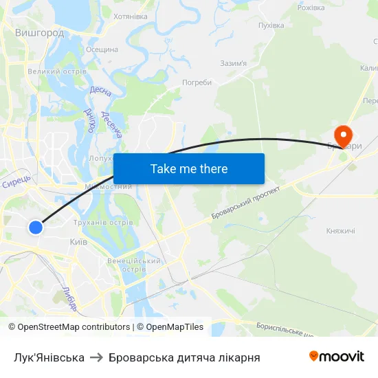Лук'Янівська to Броварська дитяча лікарня map