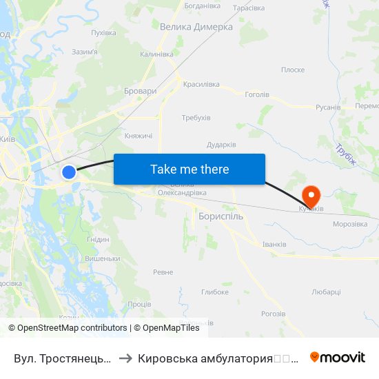Вул. Тростянецька to Кировська амбулатория💉💊🚑🏥 map