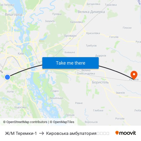 Ж/М Теремки-1 to Кировська амбулатория💉💊🚑🏥 map