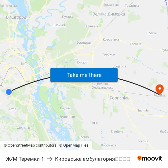 Ж/М Теремки-1 to Кировська амбулатория💉💊🚑🏥 map