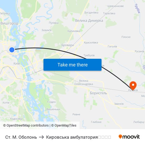 Ст. М. Оболонь to Кировська амбулатория💉💊🚑🏥 map