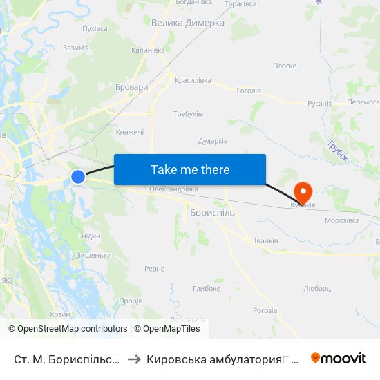 Ст. М. Бориспільська to Кировська амбулатория💉💊🚑🏥 map