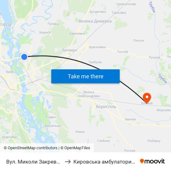 Вул. Миколи Закревського to Кировська амбулатория💉💊🚑🏥 map