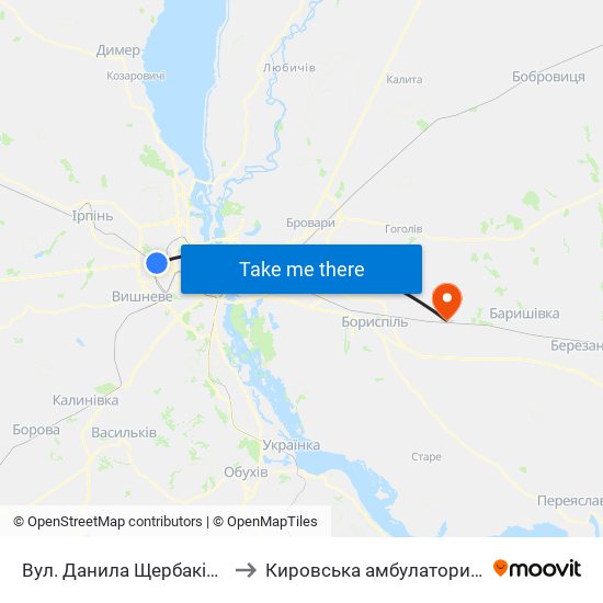 Вул. Данила Щербаківського to Кировська амбулатория💉💊🚑🏥 map