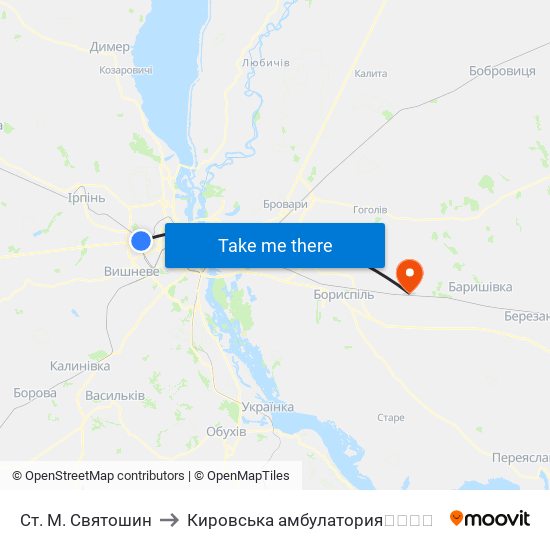 Ст. М. Святошин to Кировська амбулатория💉💊🚑🏥 map