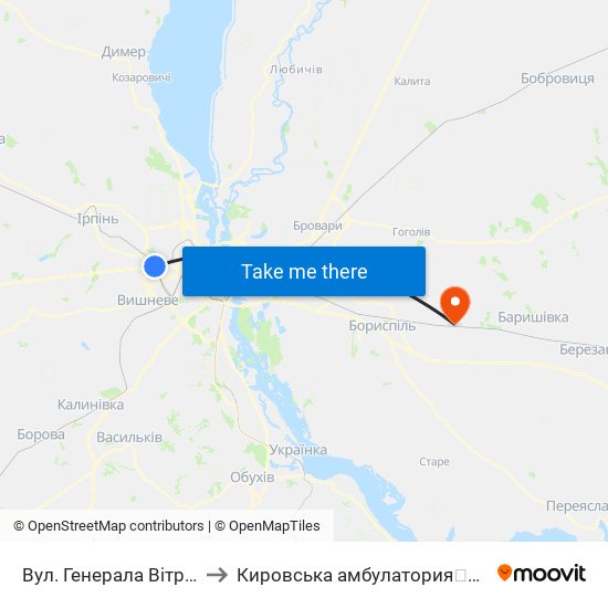 Вул. Генерала Вітрука to Кировська амбулатория💉💊🚑🏥 map