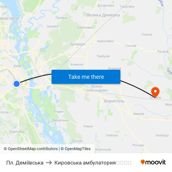 Пл. Деміївська to Кировська амбулатория💉💊🚑🏥 map