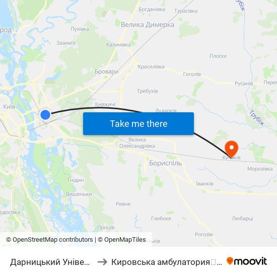 Дарницький Універмаг to Кировська амбулатория💉💊🚑🏥 map