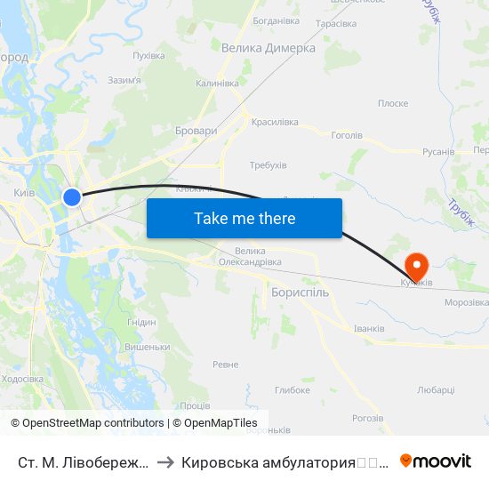 Ст. М. Лівобережна to Кировська амбулатория💉💊🚑🏥 map