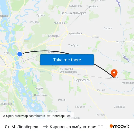 Ст. М. Лівобережна to Кировська амбулатория💉💊🚑🏥 map