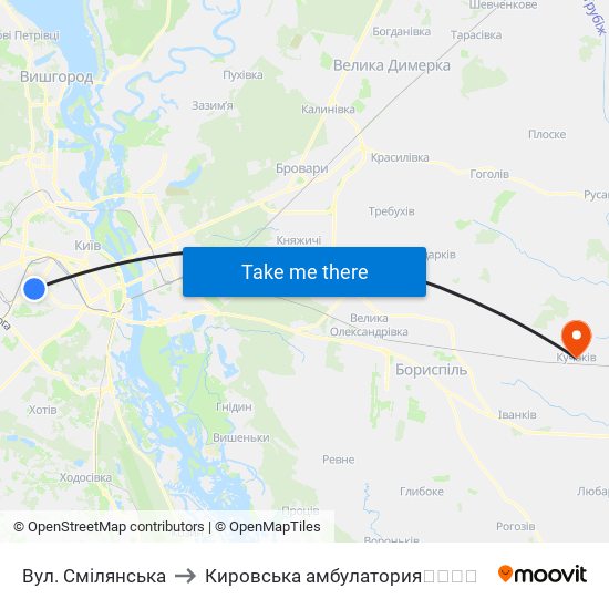 Вул. Смілянська to Кировська амбулатория💉💊🚑🏥 map