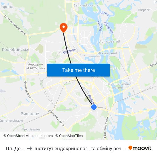 Пл. Деміївська to Інститут ендокринології та обміну речовин ім. В. П. Комісаренка НАМКУ map