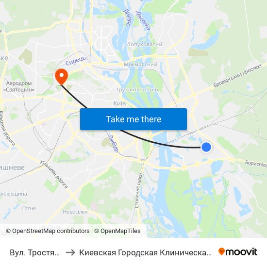 Вул. Тростянецька to Киевская Городская Клиническая больница №9 map