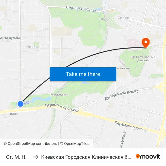 Ст. М. Нивки to Киевская Городская Клиническая больница №9 map