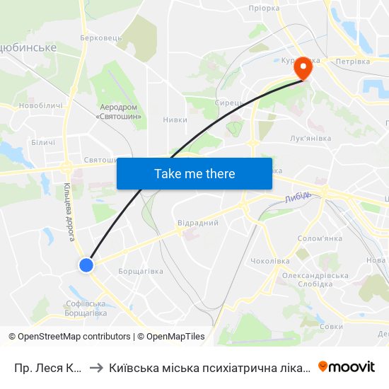 Пр. Леся Курбаса to Київська міська психіатрична лікарня ім. Павлова map