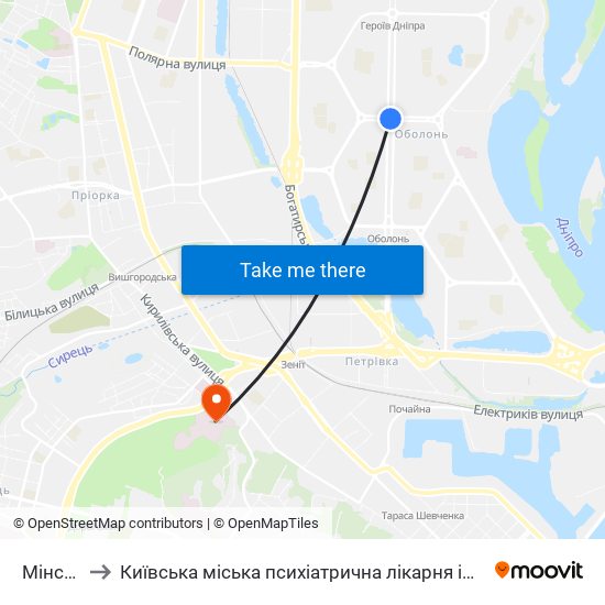 Мінська to Київська міська психіатрична лікарня ім. Павлова map