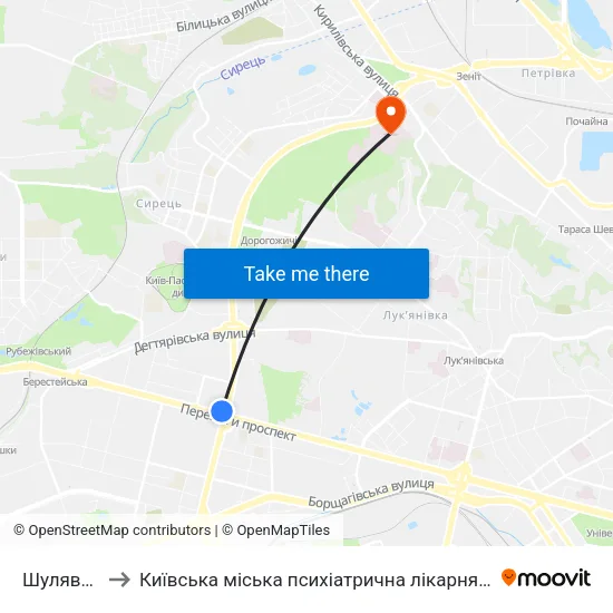 Шулявська to Київська міська психіатрична лікарня ім. Павлова map