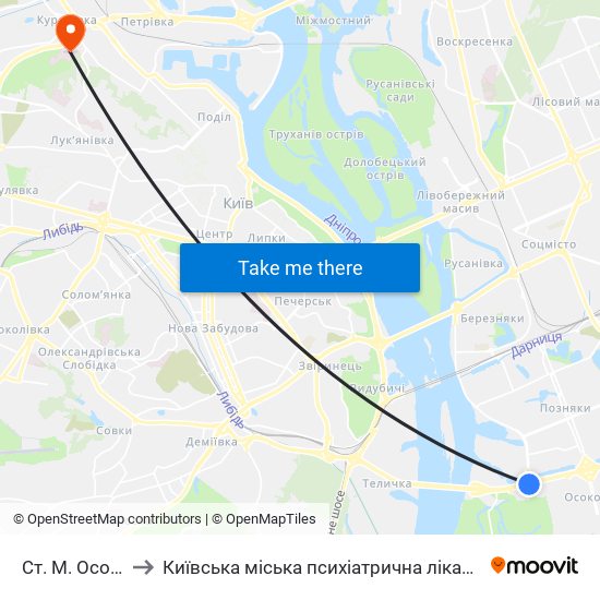 Ст. М. Осокорки to Київська міська психіатрична лікарня ім. Павлова map