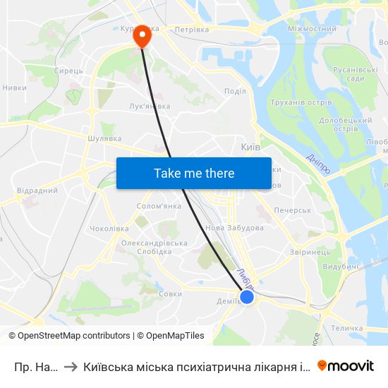 Пр. Науки to Київська міська психіатрична лікарня ім. Павлова map