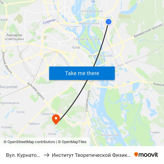 Вул. Курнатовського to Институт Теоретической Физики НАН Украины map