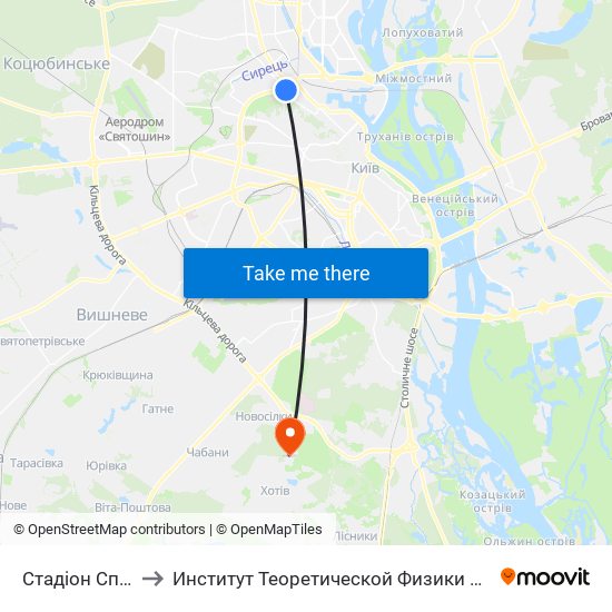 Стадіон Спартак to Институт Теоретической Физики НАН Украины map