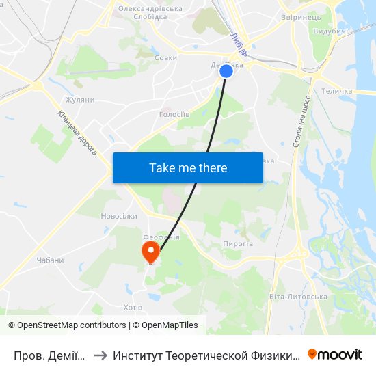 Пров. Деміївський to Институт Теоретической Физики НАН Украины map