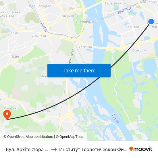 Вул. Архітектора Вербицького to Институт Теоретической Физики НАН Украины map