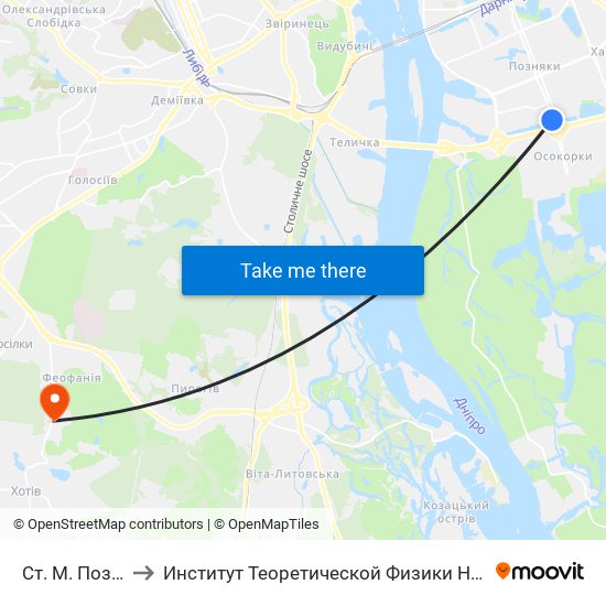 Ст. М. Позняки to Институт Теоретической Физики НАН Украины map