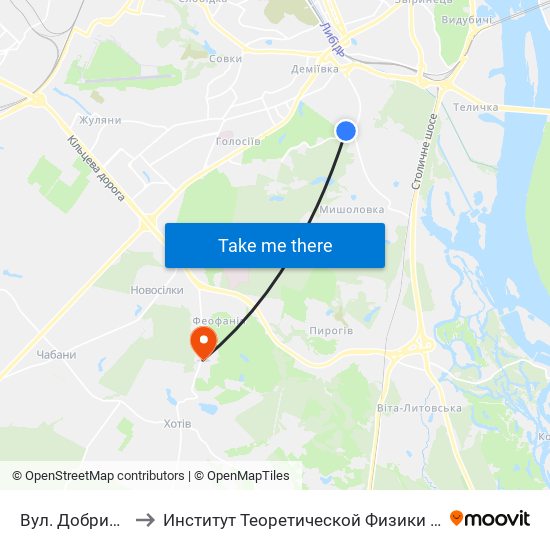 Вул. Добрий Шлях to Институт Теоретической Физики НАН Украины map