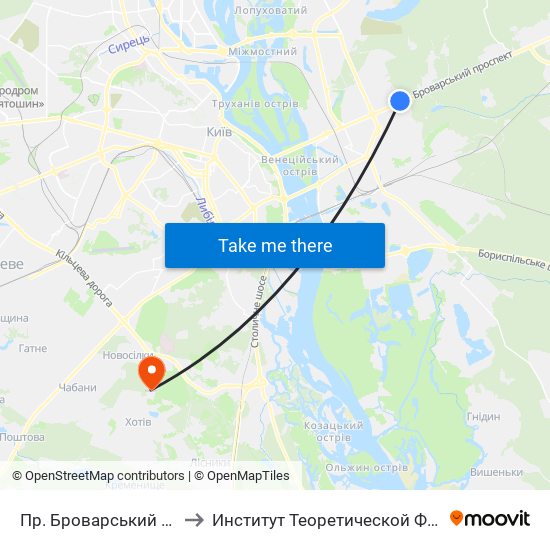 Пр. Броварський (Ст. М. Лісова) to Институт Теоретической Физики НАН Украины map