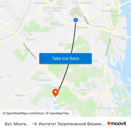 Вул. Монтажників to Институт Теоретической Физики НАН Украины map