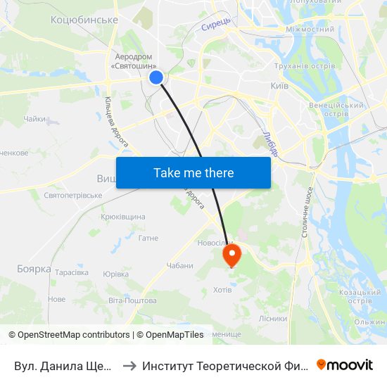 Вул. Данила Щербаківського to Институт Теоретической Физики НАН Украины map