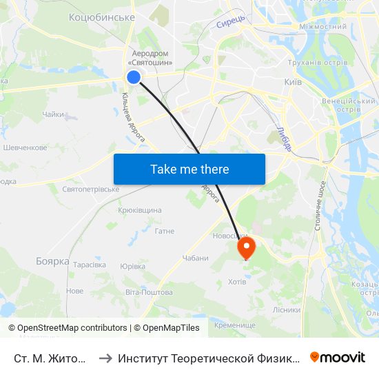 Ст. М. Житомирська to Институт Теоретической Физики НАН Украины map