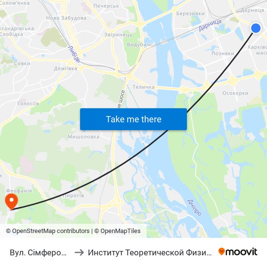 Вул. Сімферопольська to Институт Теоретической Физики НАН Украины map