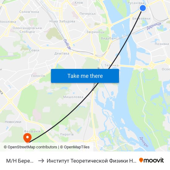 М/Н Березняки to Институт Теоретической Физики НАН Украины map