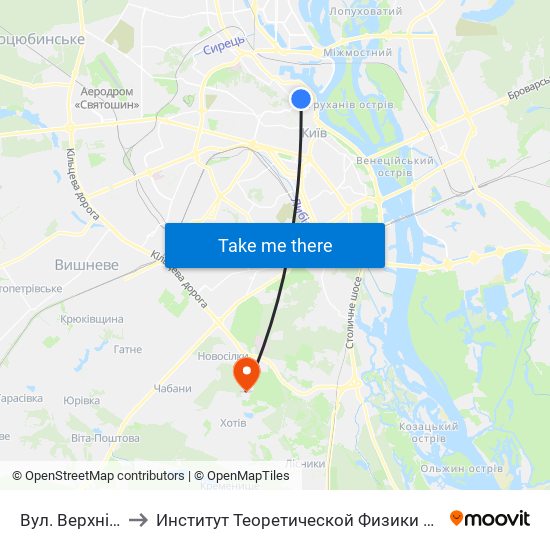 Вул. Верхній Вал to Институт Теоретической Физики НАН Украины map