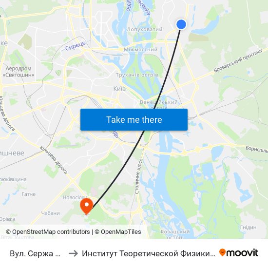 Вул. Сержа Лифаря to Институт Теоретической Физики НАН Украины map