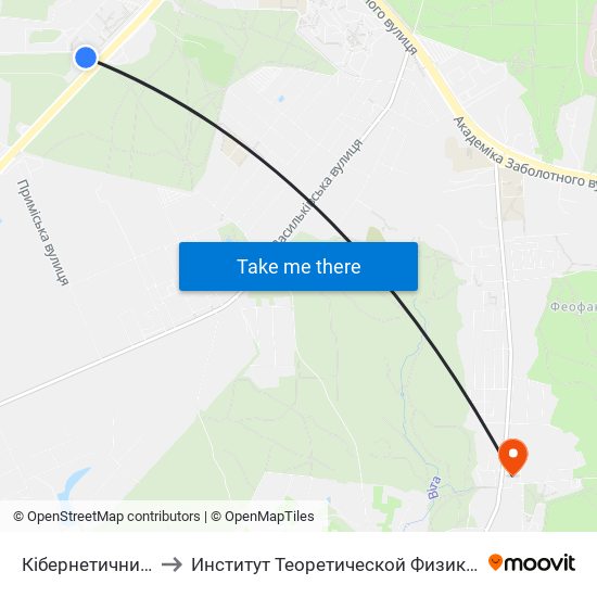 Кібернетичний Центр to Институт Теоретической Физики НАН Украины map