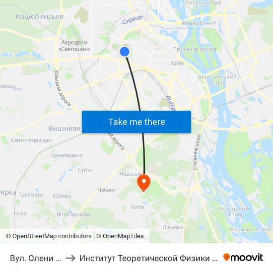 Вул. Олени Теліги to Институт Теоретической Физики НАН Украины map