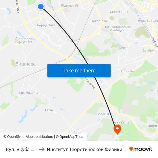 Вул. Якуба Коласа to Институт Теоретической Физики НАН Украины map