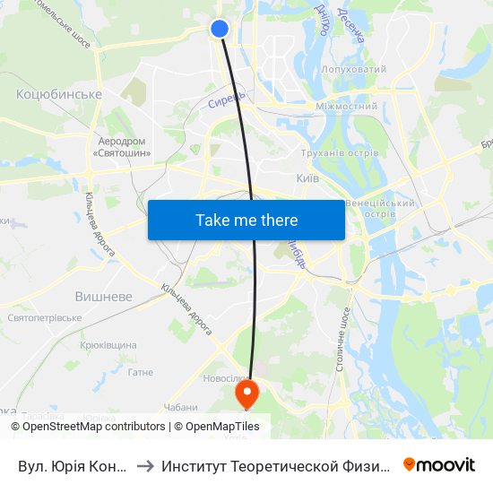 Вул. Юрія Кондратюка to Институт Теоретической Физики НАН Украины map