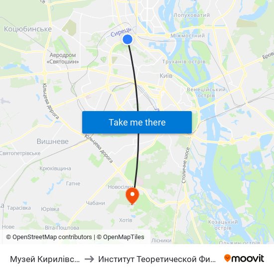 Музей Кирилівська Церква to Институт Теоретической Физики НАН Украины map