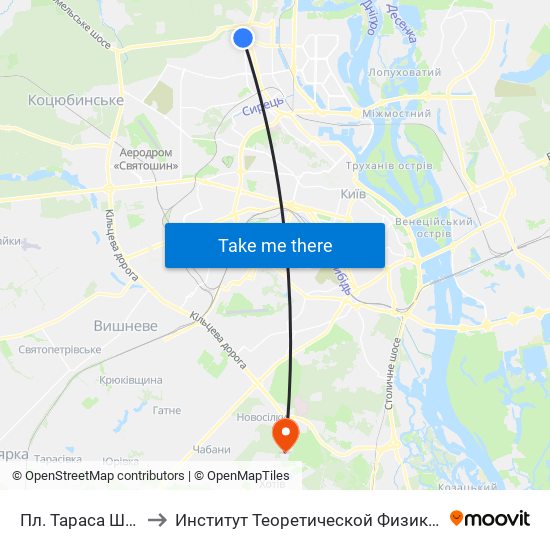 Пл. Тараса Шевченка to Институт Теоретической Физики НАН Украины map