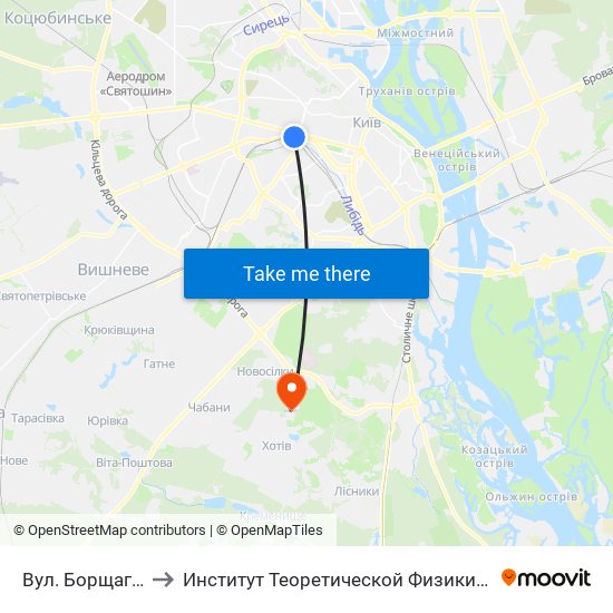 Вул. Борщагівська to Институт Теоретической Физики НАН Украины map