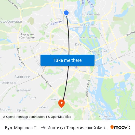 Вул. Маршала Тимошенка to Институт Теоретической Физики НАН Украины map